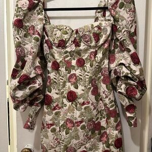RARE HOUSE OF CB 'Azie' Vintage Floral Jacquard Puff Sleeve Dress